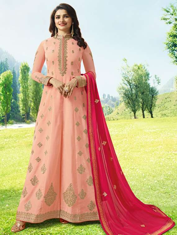 embroidered semi-stitched kalidaar suit