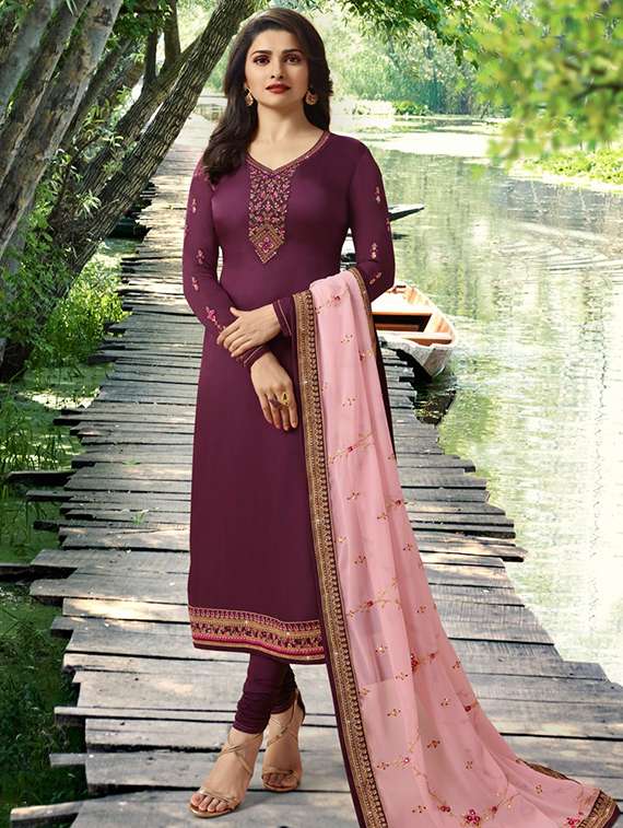 embroidered semi-stitched churidaar suit