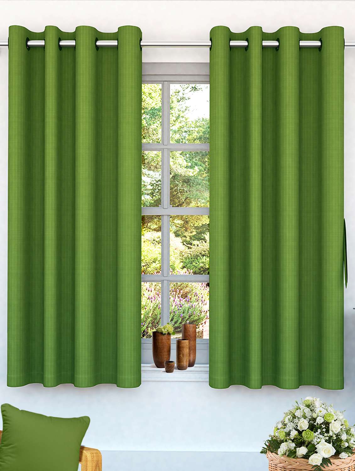 story@home green solid 2 pc window curtains