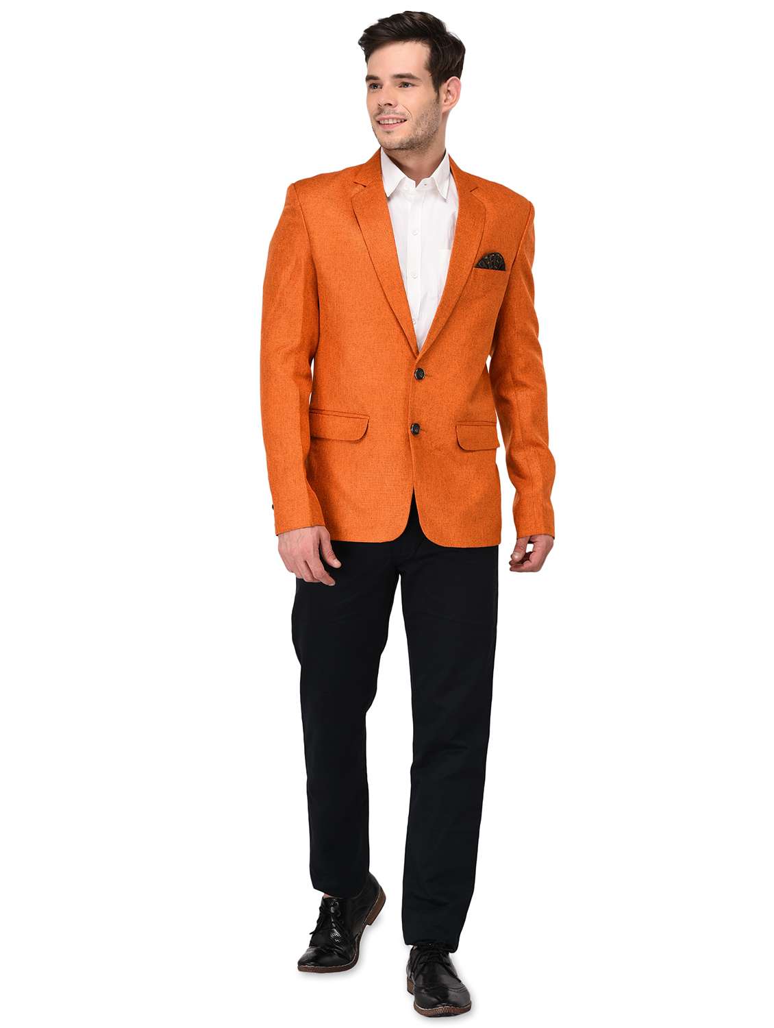 Orange Linen Single Breasted Casual Blazer
