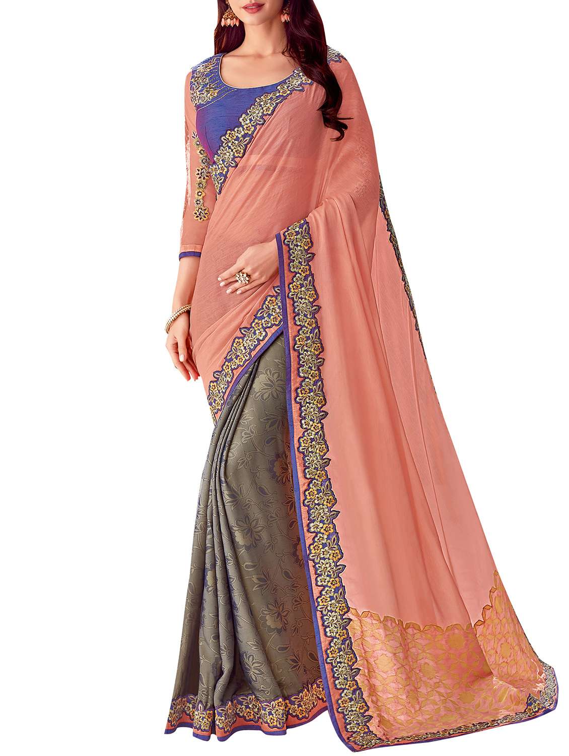 embroidered border solid saree with blouse