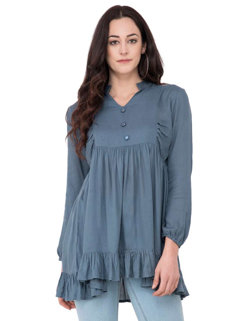 women's ruffle mandarin neck top