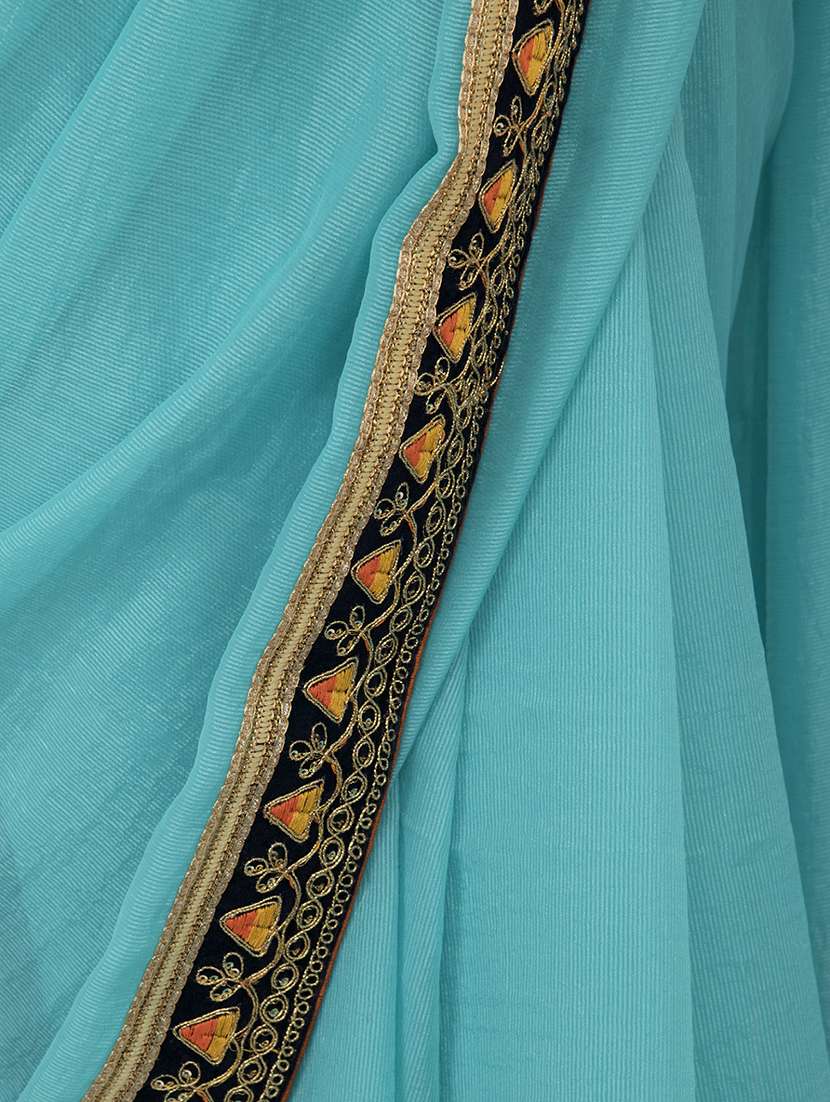 embroidered lace border sky blue saree with blouse - 15891552 -  Standard Image - 2