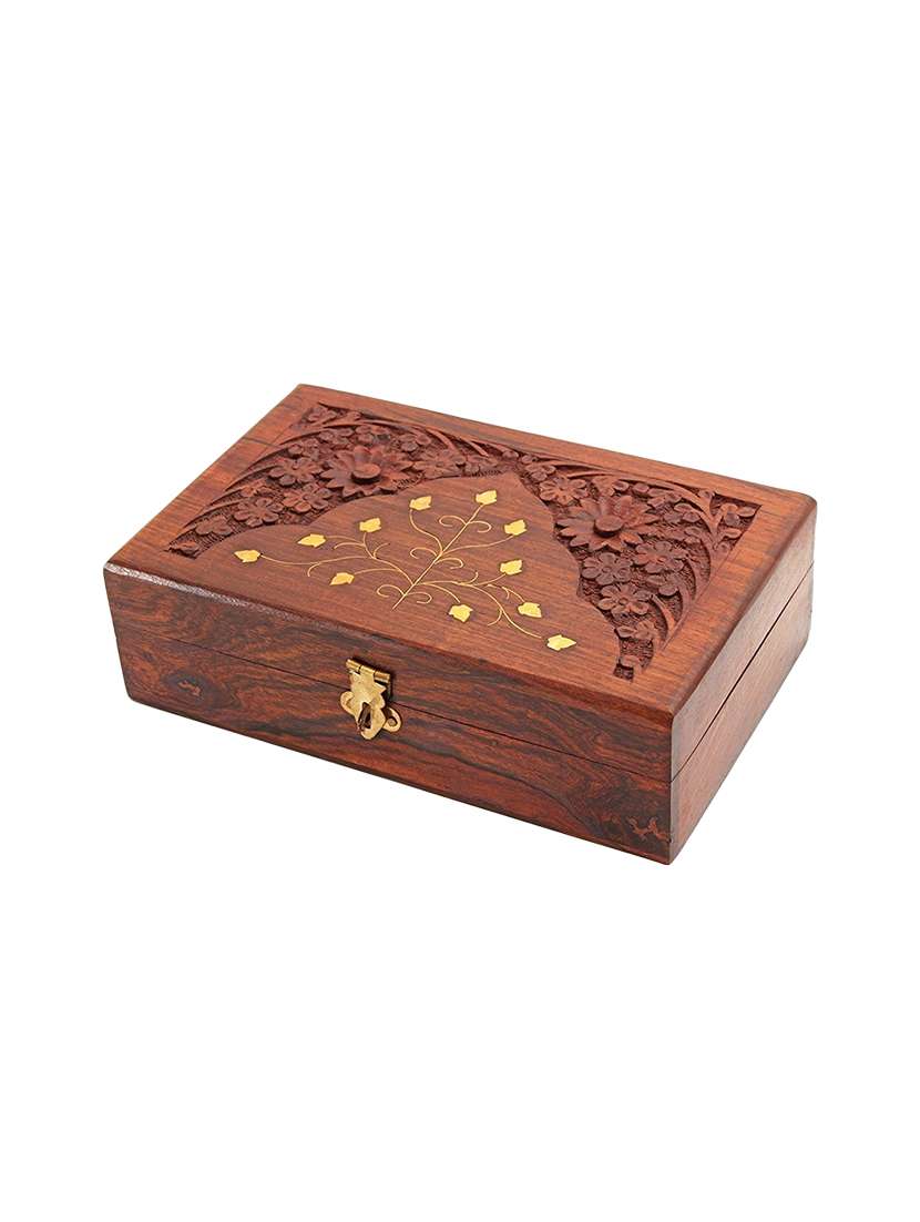 meticulously hand carved rosewood vintage look jewellery box