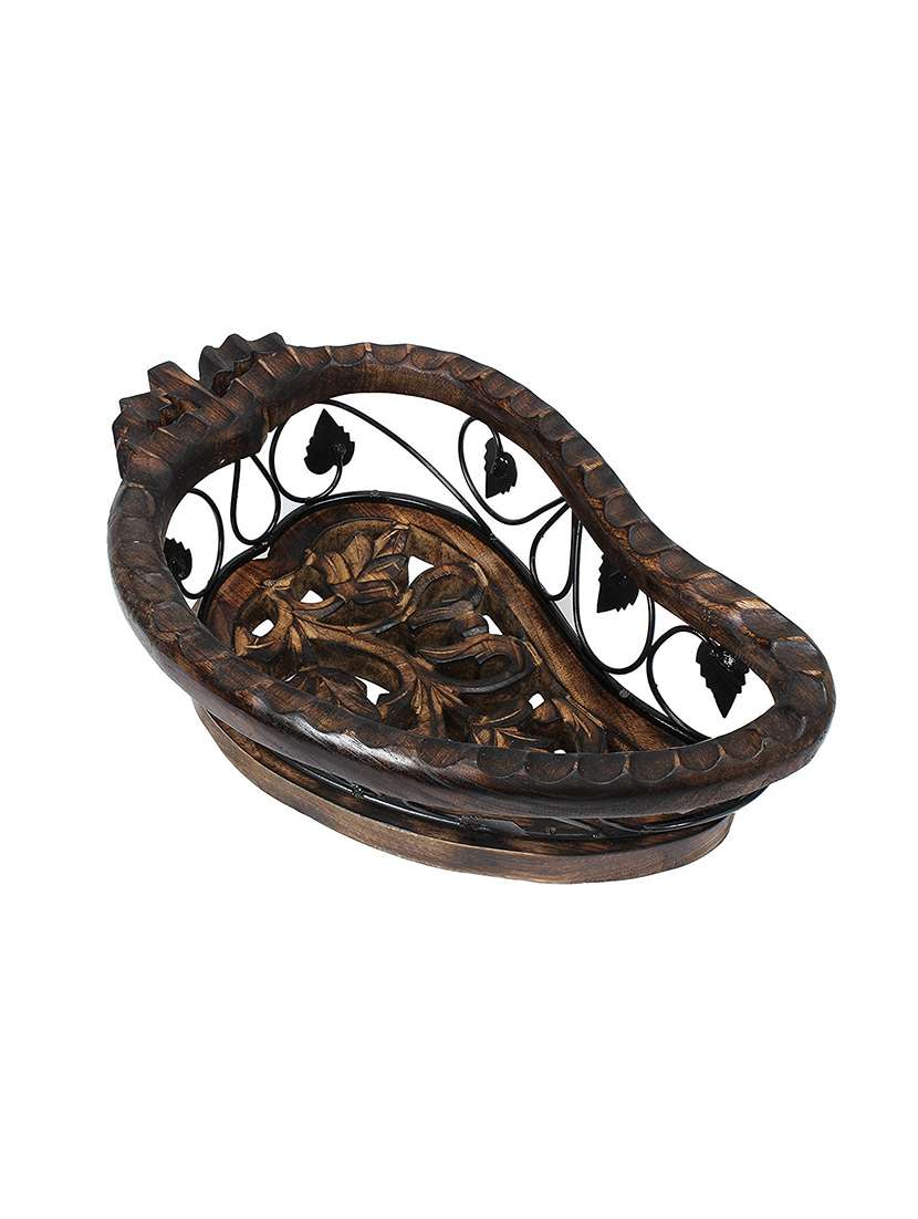 wooden fruit basket bread snack vegetable basket rack , dining table organizer, 15 x 10 x 4 inches