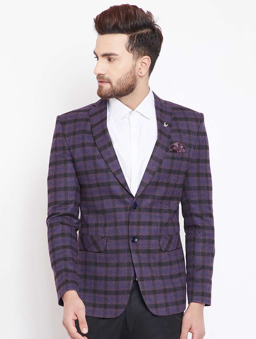 purple poly wool single breasted casual blazer