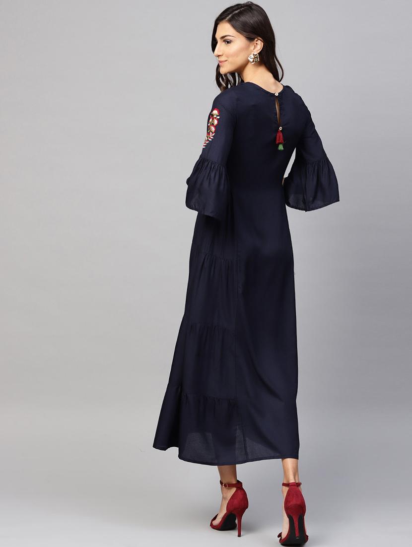 bell sleeves flared ethnic dress with tassels - 15894295 - Standard Image - 2