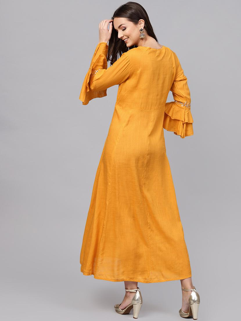 a-line embroidered bell sleeves dress - 15894336 - Standard Image - 2