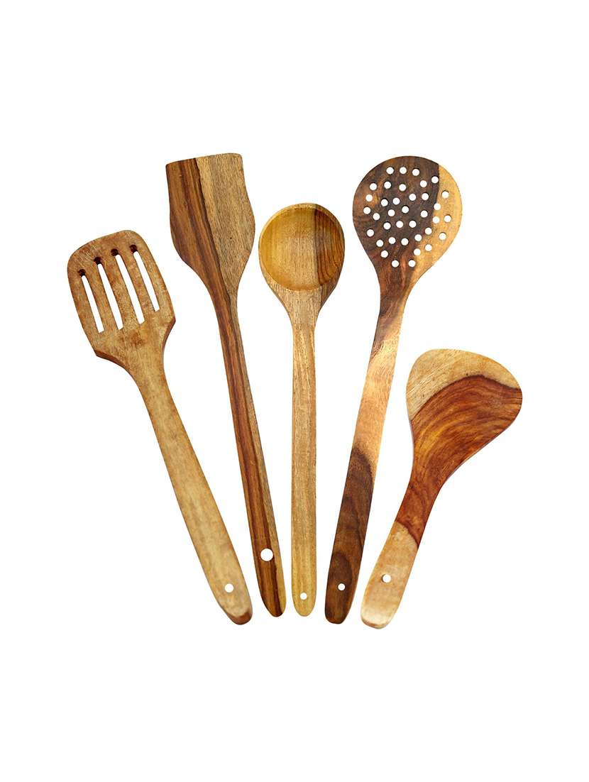 handmade wooden serving and cooking spoon kitchen tools utensil, set of 5