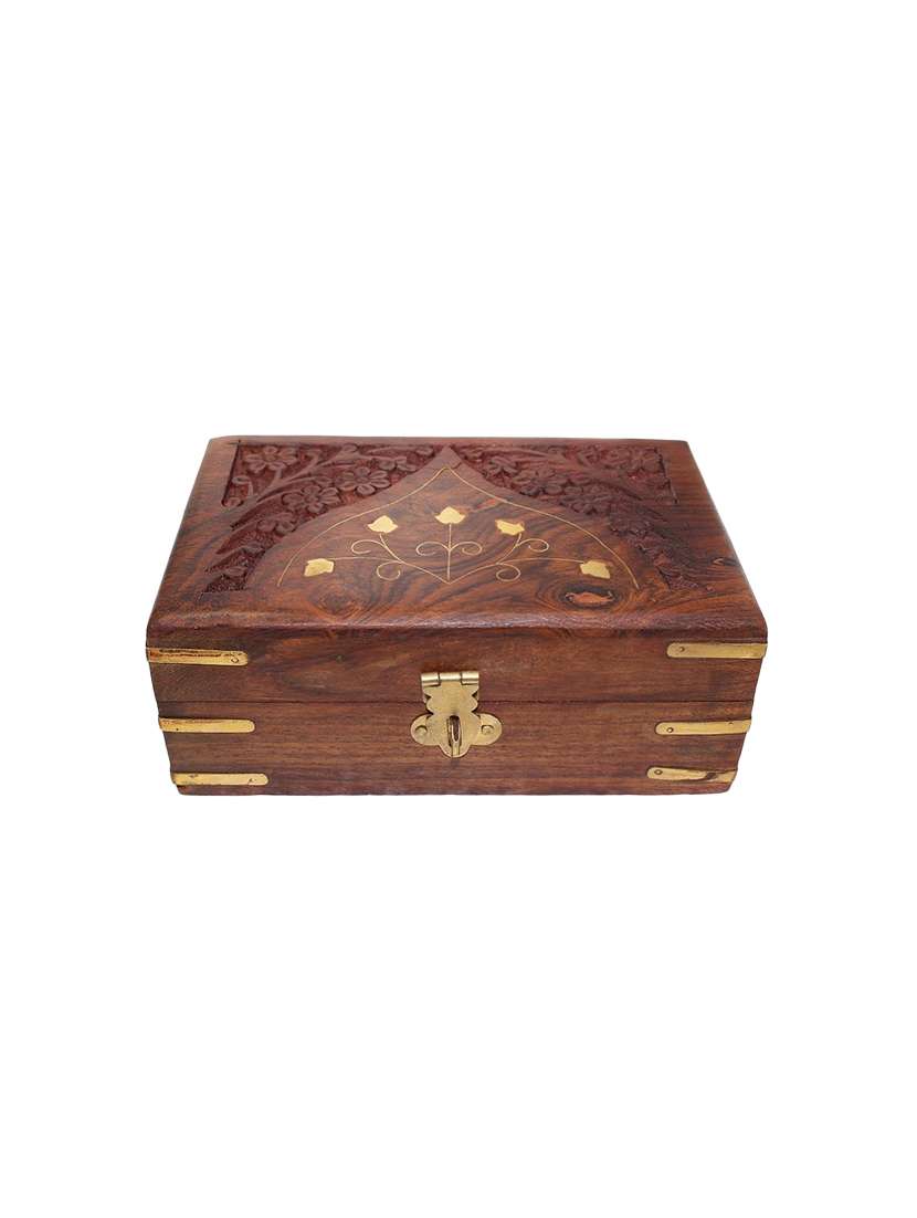 desi karigar brown wooden box with red cloth finishing
