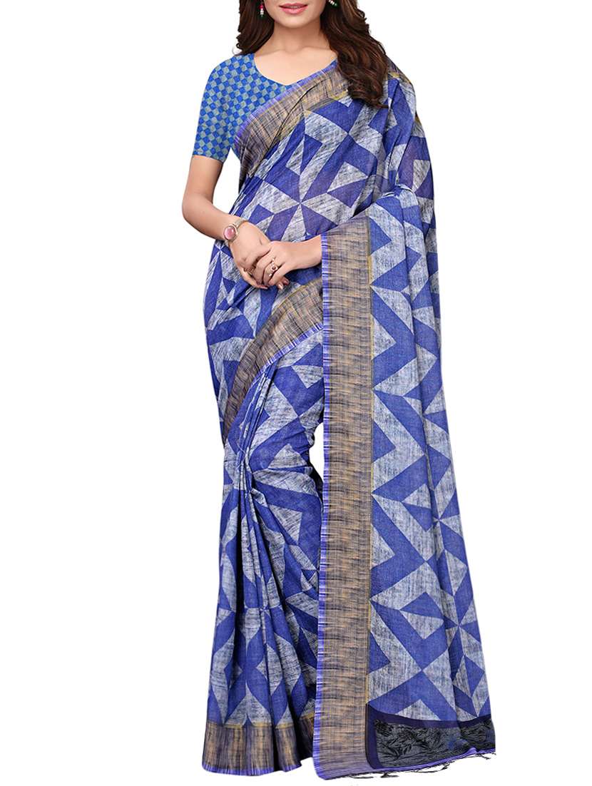 geometric motif printed saree with blouse