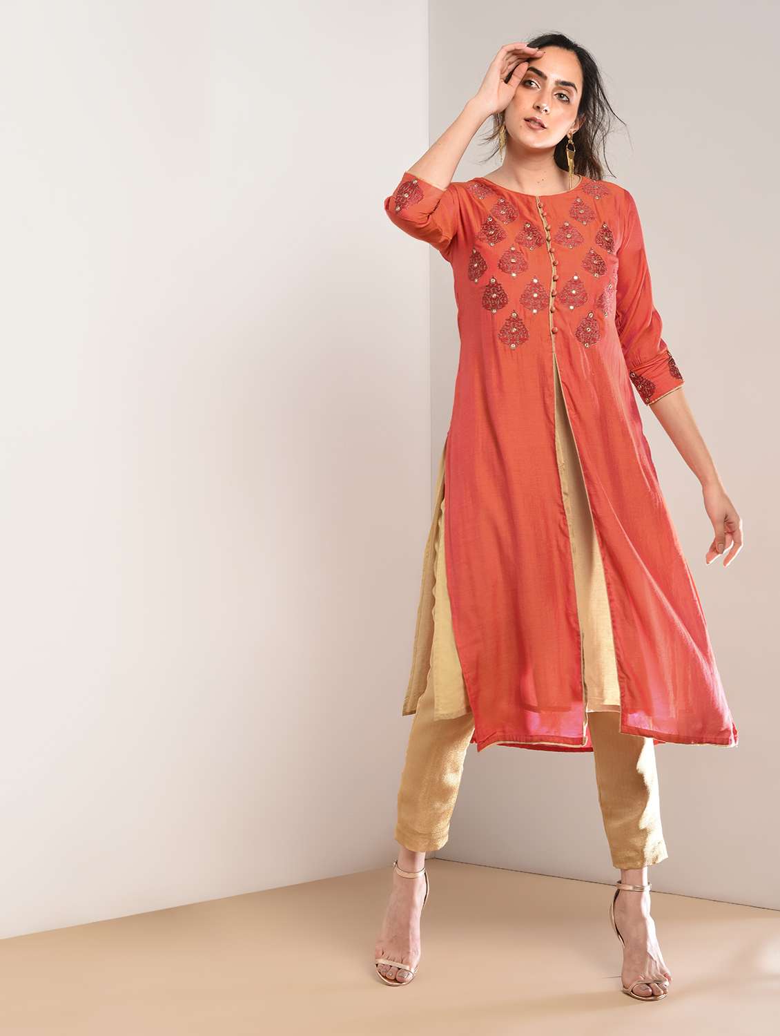 embroidered layered kurta
