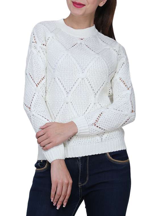 pointelle geometric knit pullover