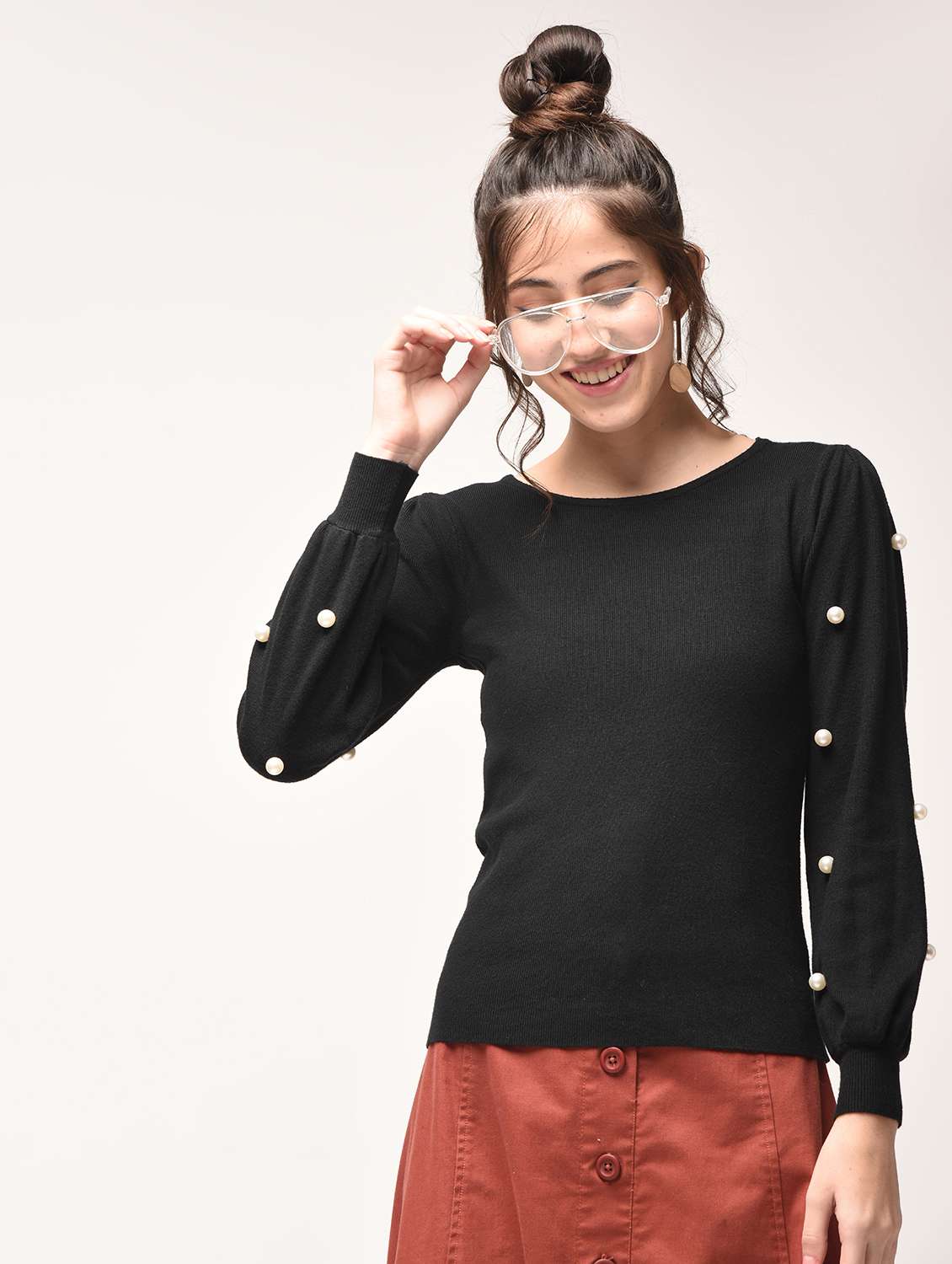 contrast pearl embellished pullover