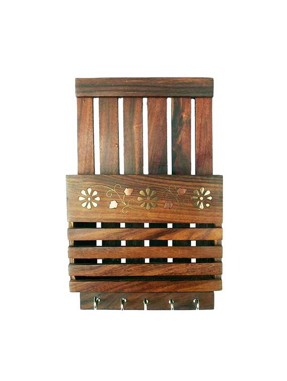 desi karigar brown key hanger with letter rack