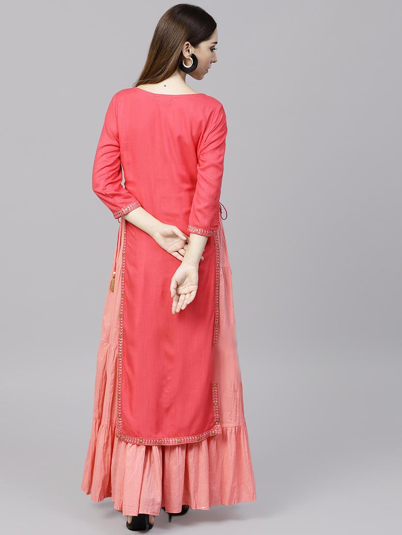 embroidered round neck long kurta with stole - 15901523 - Standard Image - 2