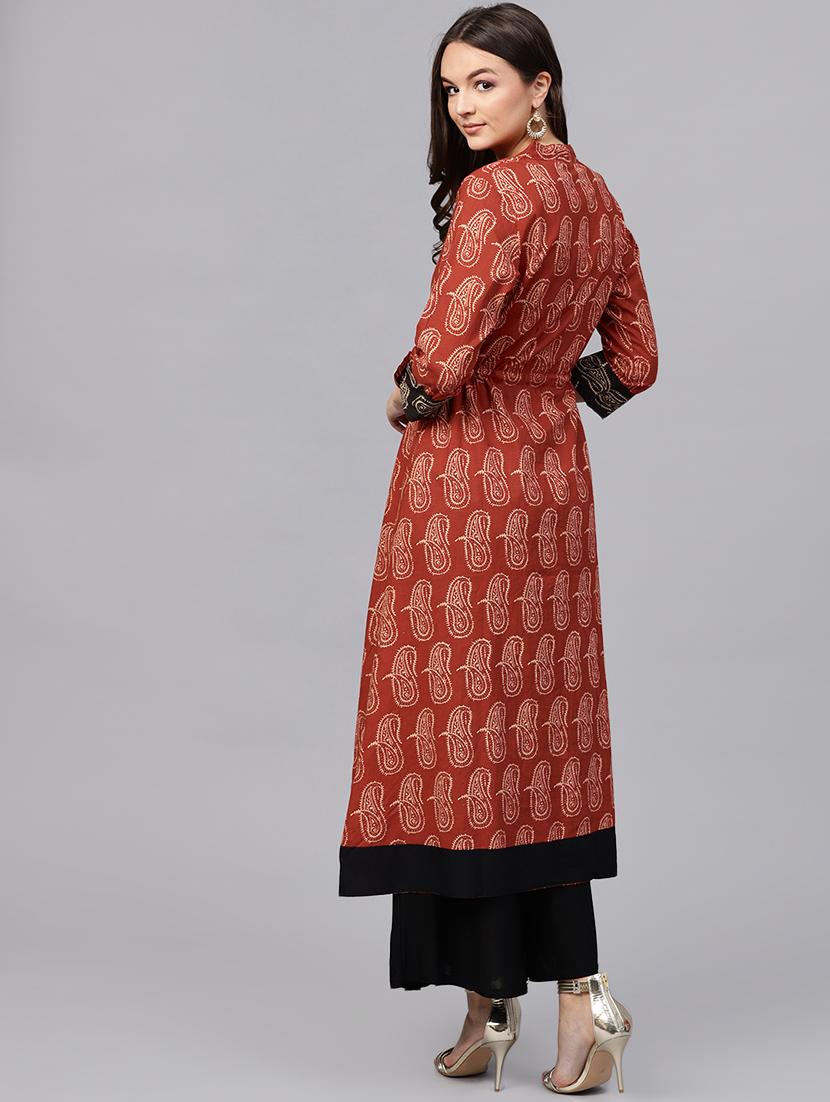 a-line printed kurta with tassels - 15901527 - Standard Image - 2
