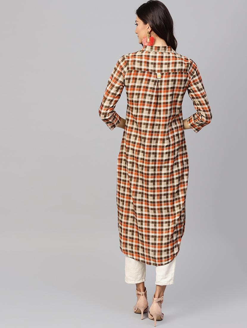 checkered straight kurta - 15901533 - Standard Image - 2