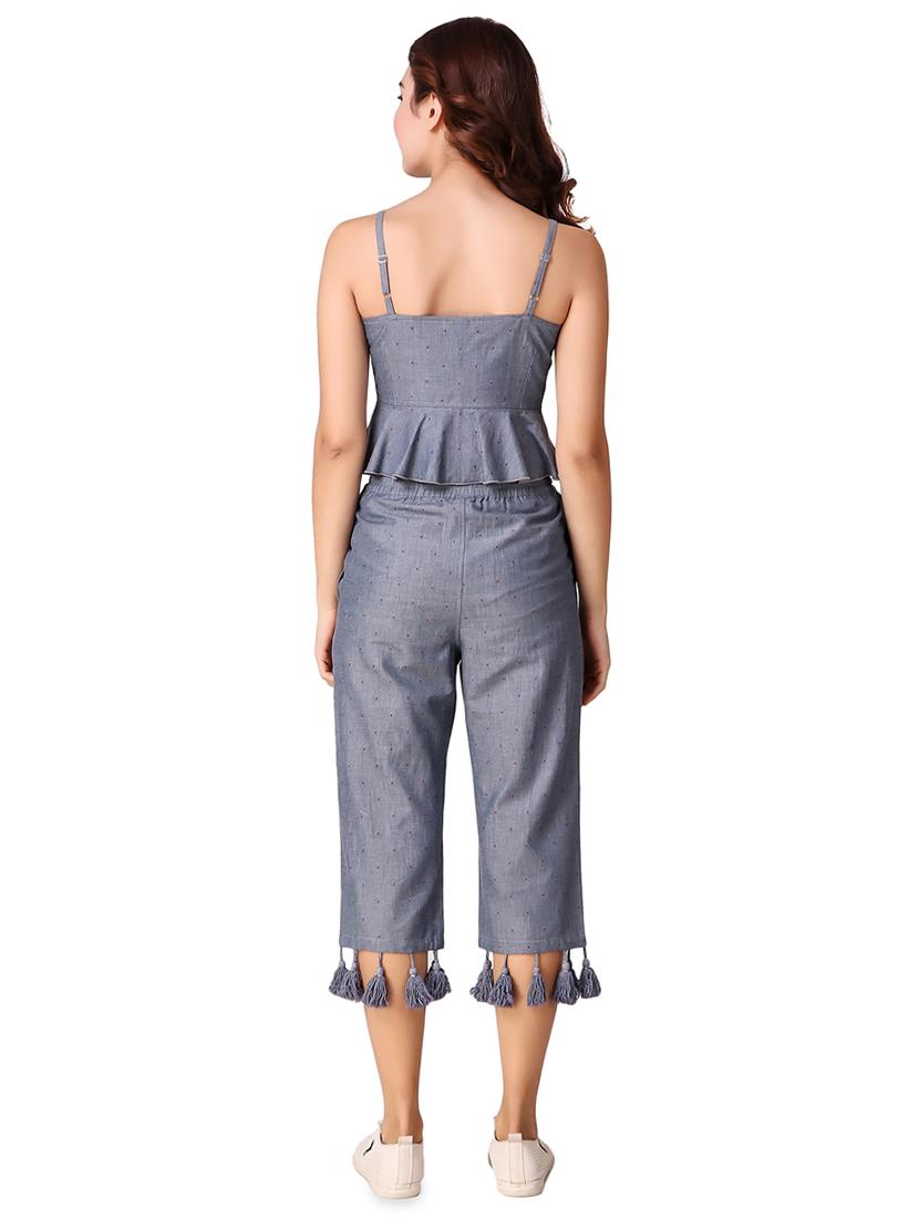 lace-up top & tasseled culotte set - 15901569 - Standard Image - 2
