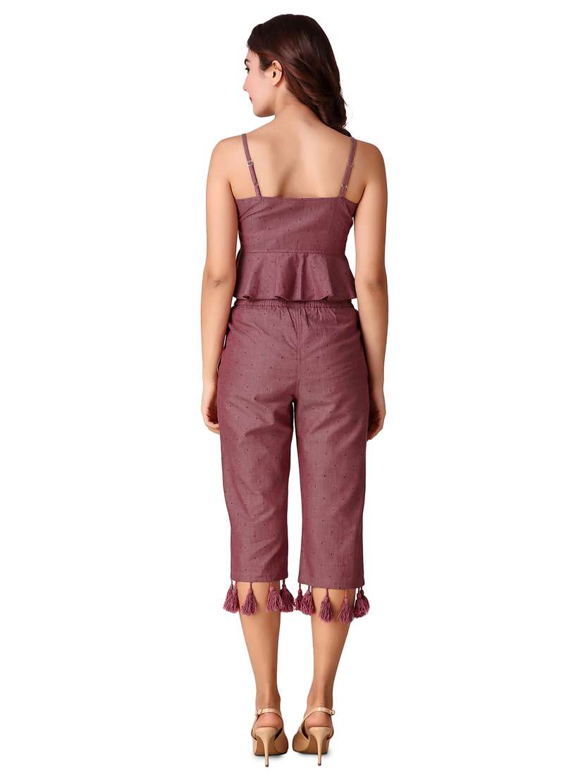 lace-up top & tasseled culotte set - 15901571 -  Standard Image - 2