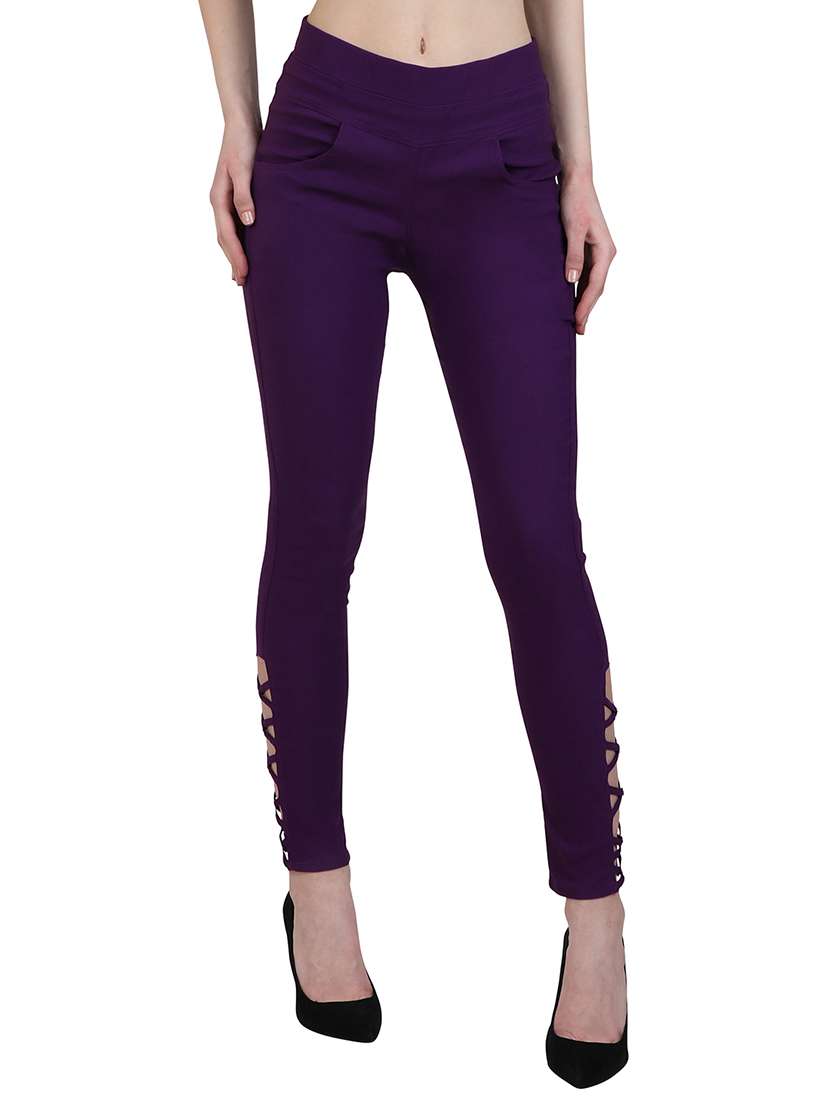 criss-cross detail mid waist jegging