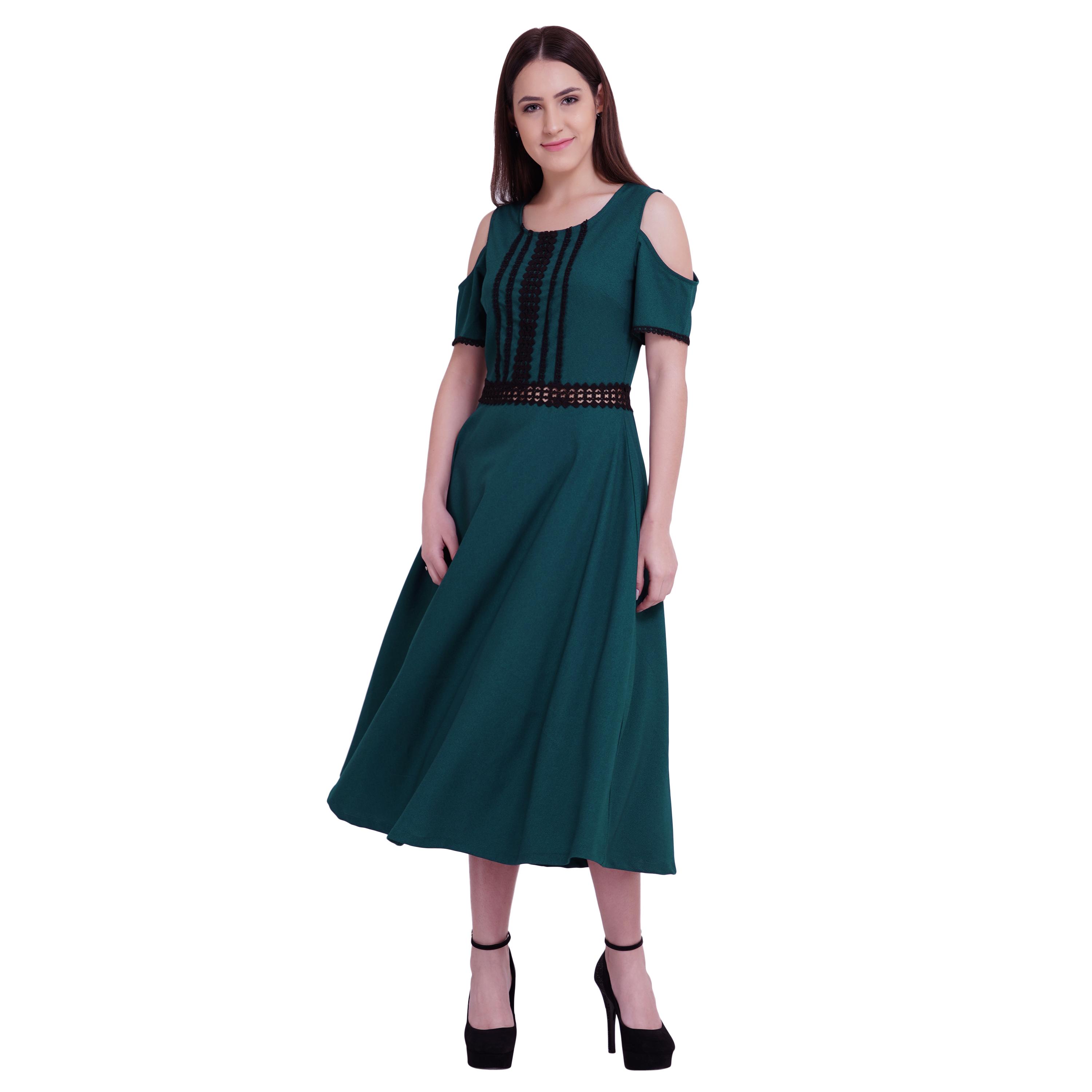 contrast lace cold shoulder dress - 15902515 - Zoom Image - 0