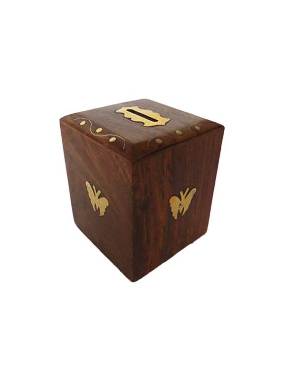 desi karigar brown wooden piggy bank