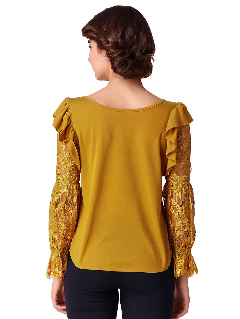 ruffle detail lace sleeved top - 15903257 -  Standard Image - 2