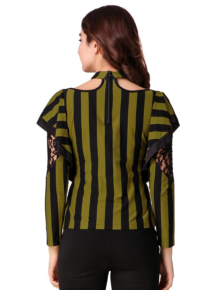 lace paneled striped ruffle top - 15903261 - Standard Image - 2