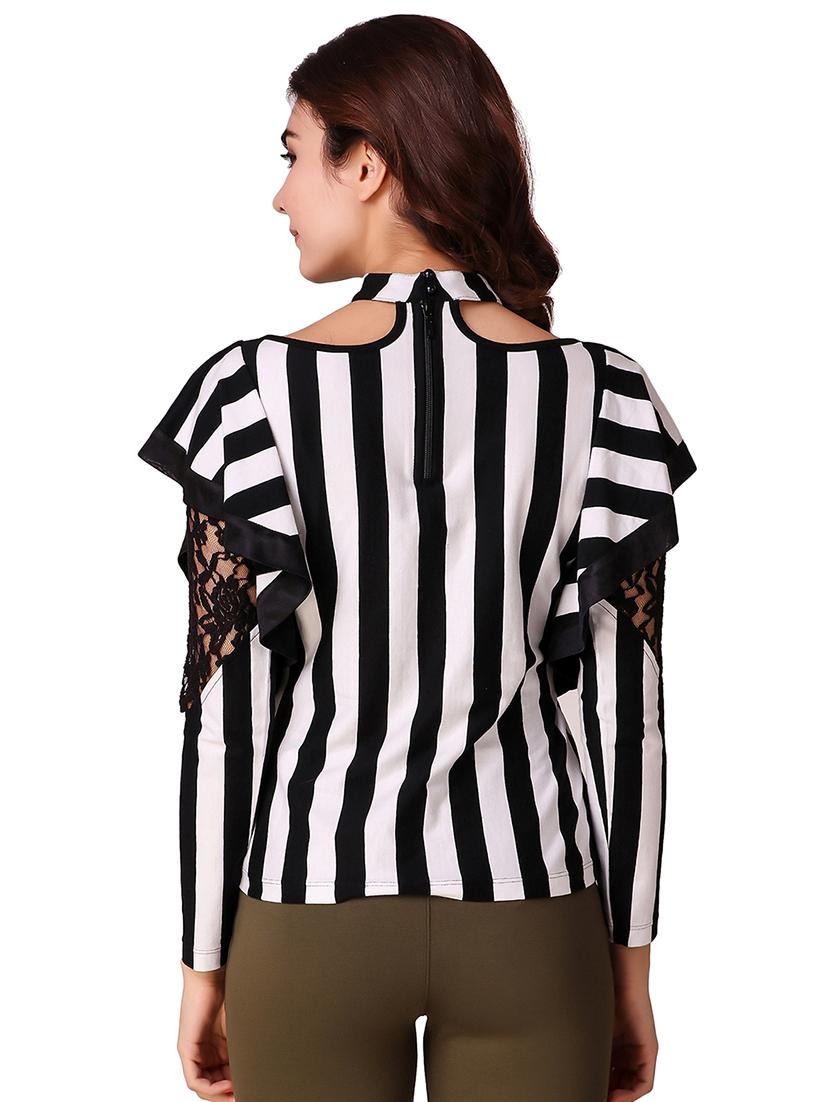 lace paneled striped ruffle top - 15903262 - Standard Image - 2