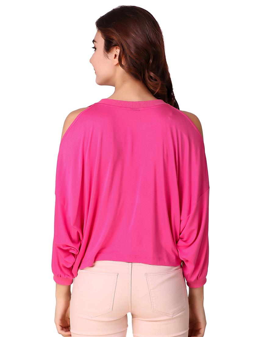 crew neck cold shoulder top - 15903273 - Standard Image - 2