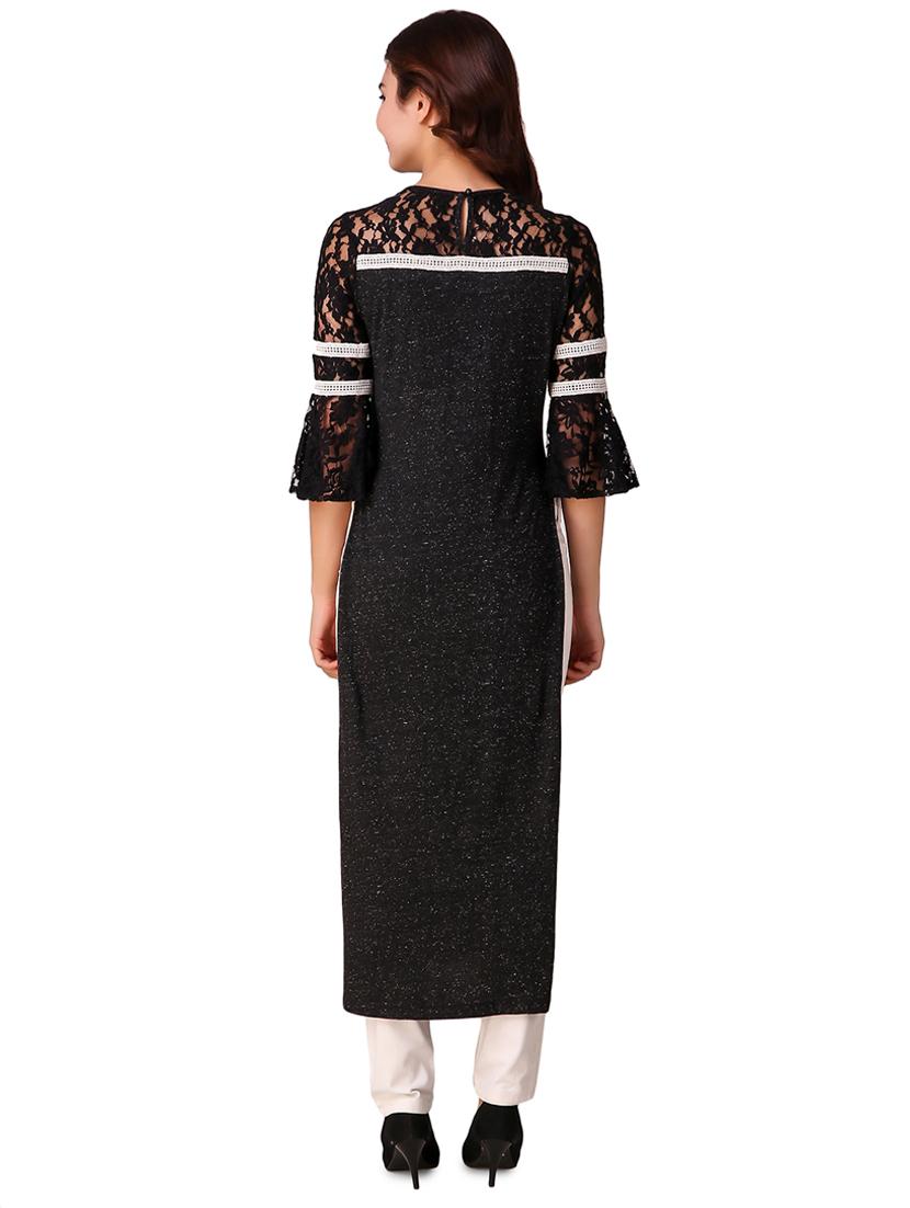high slit lace detail kurta - 15903835 - Standard Image - 2