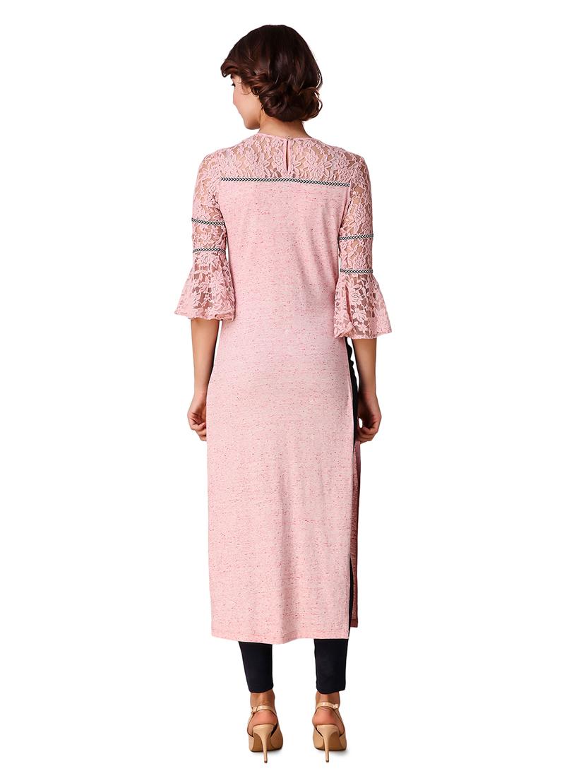 high slit lace detail kurta - 15903836 - Standard Image - 2