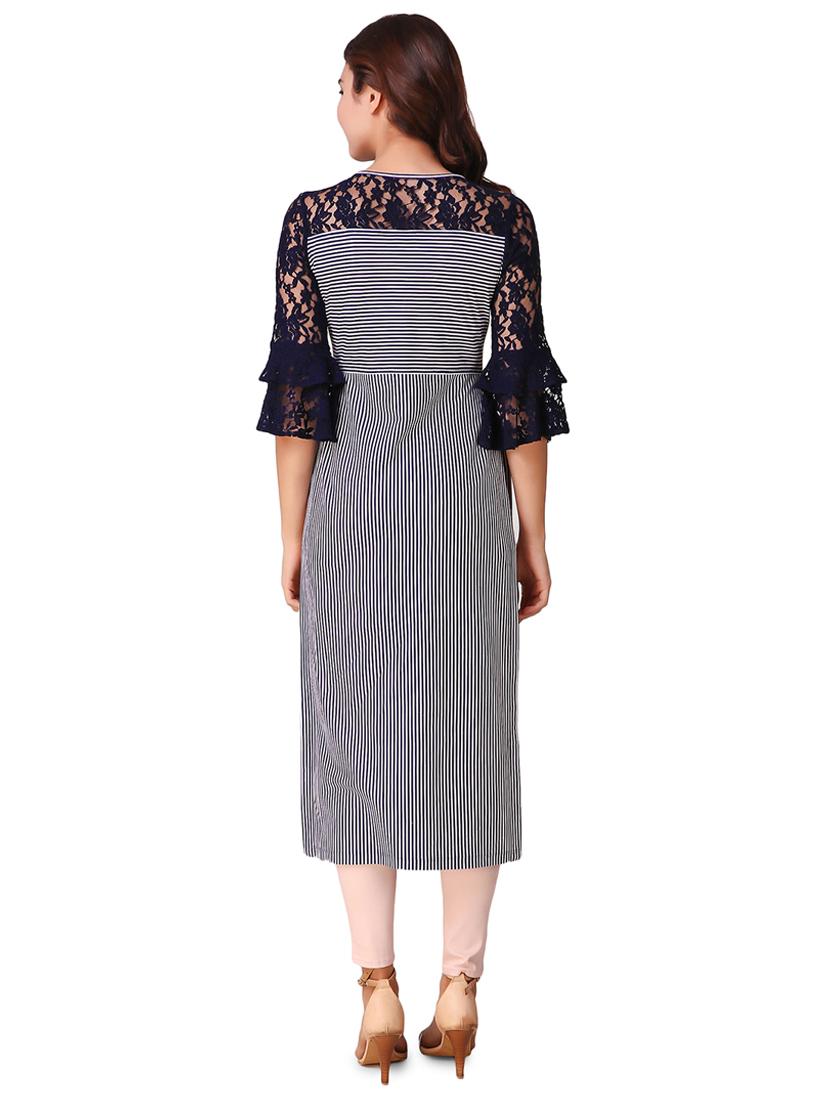 high slit stripes bell sleeves kurta - 15903838 - Standard Image - 2