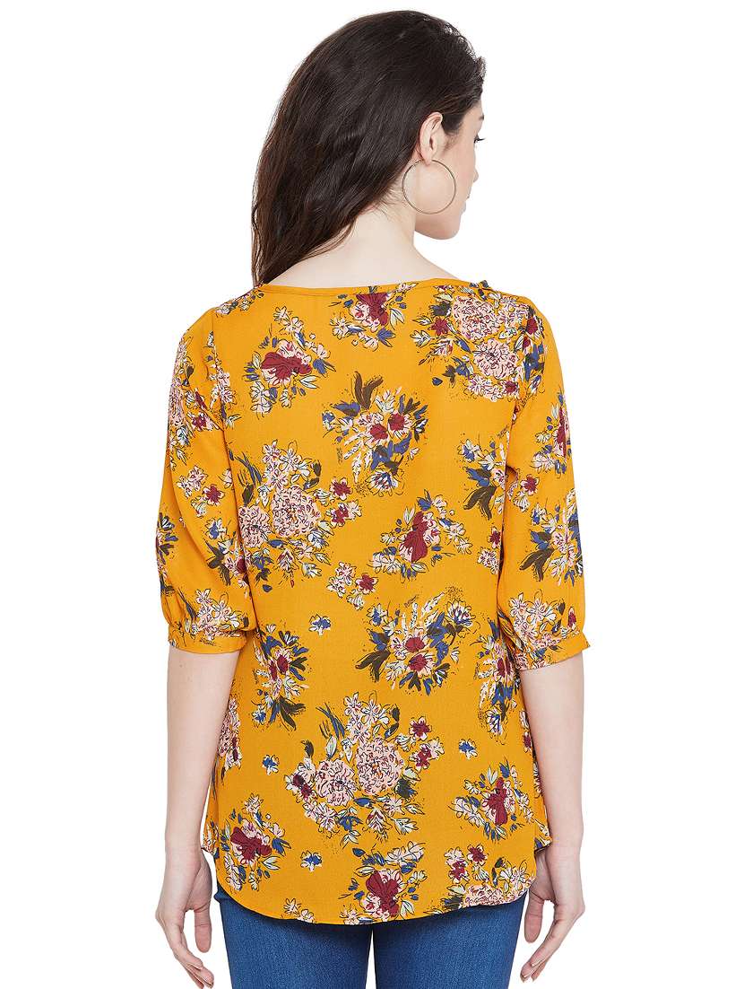 orange round neck floral print regular tunic - 15904249 - Standard Image - 2