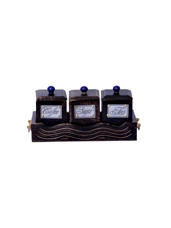 tea, coffee & sugar jar set and tray - 15906713 -  Zoom Image - 0