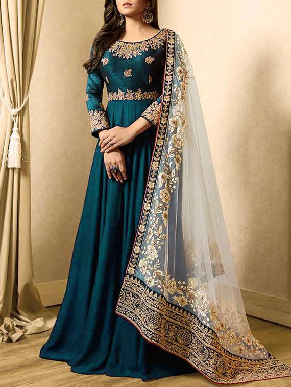 embroidered semi-stitched anarkali suit