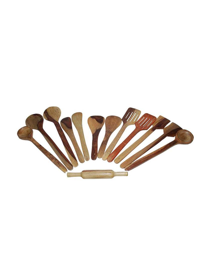 desi karigar wooden spoon set of 13 pcs/wooden spatula, ladle & kitchen tool set - 15907088 - Zoom Image - 0