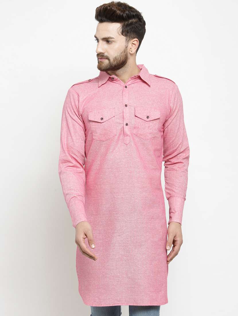 pink cotton pathani kurta