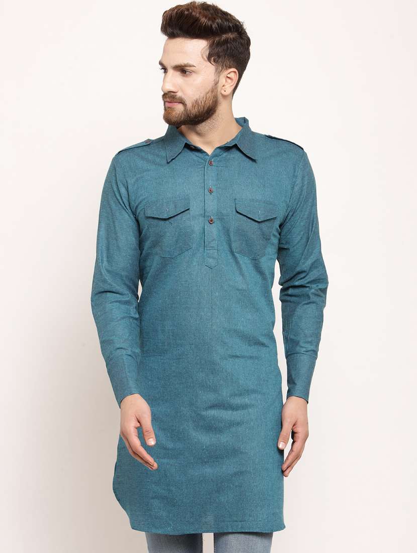 blue cotton pathani kurta
