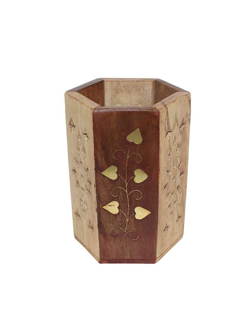 desi karigar  brown wooden pen holder