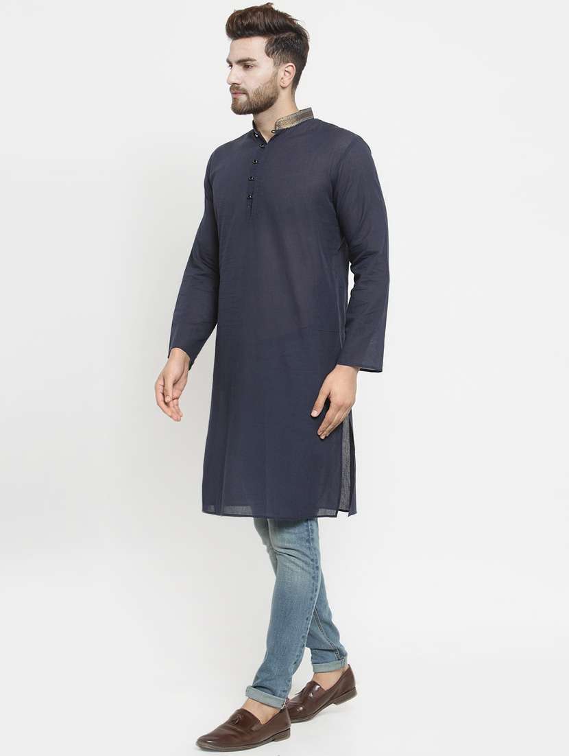 Navy Blue Cotton Long Kurta