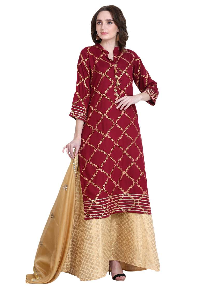 foil print straight kurta with tassels