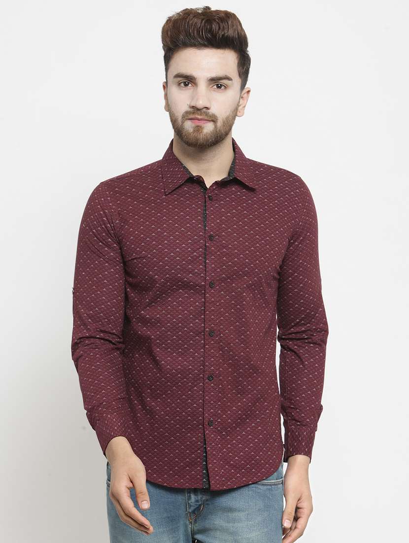 maroon printed casual shirt