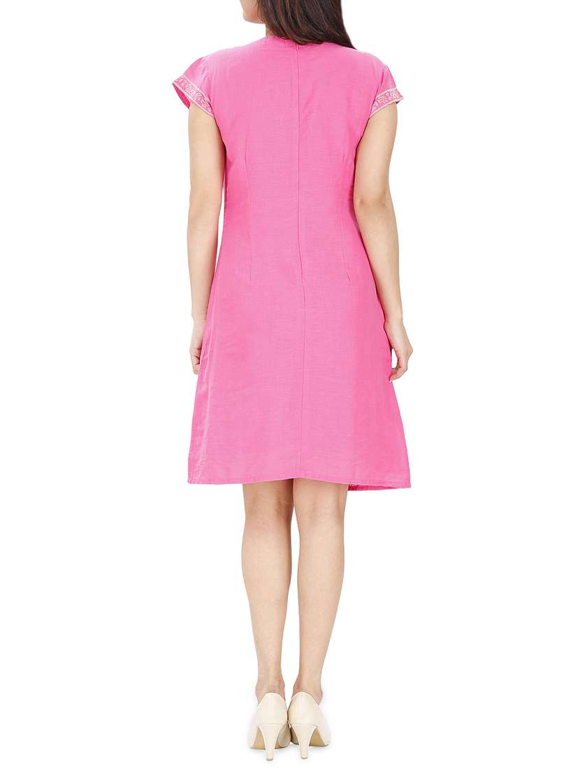 lace up detail embroidered a-line dress - 15913017 - Standard Image - 2