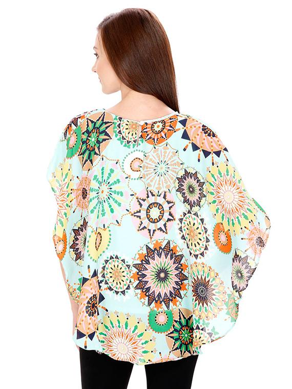 asymmetric oriental print overlay top - 15916431 - Standard Image - 2