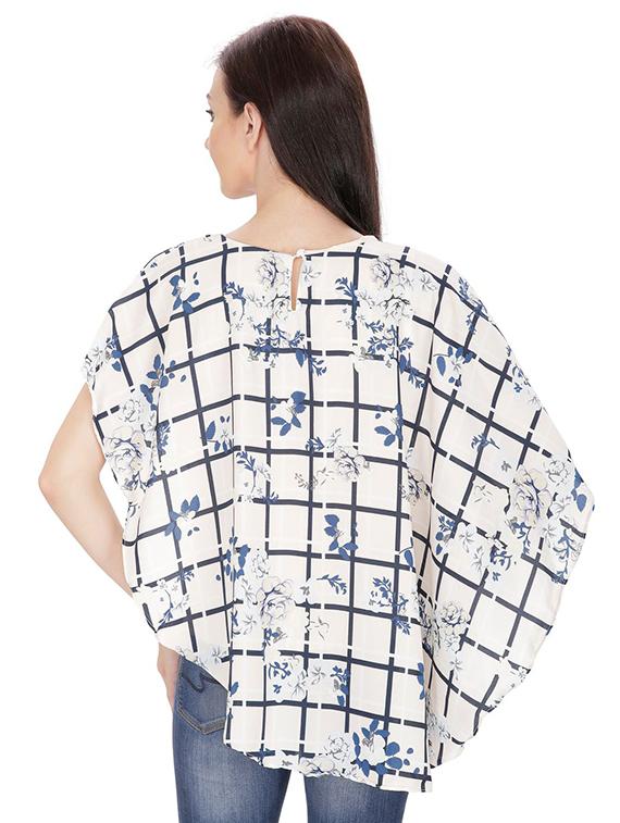 asymmetric checkered floral overlay top - 15916434 - Standard Image - 2