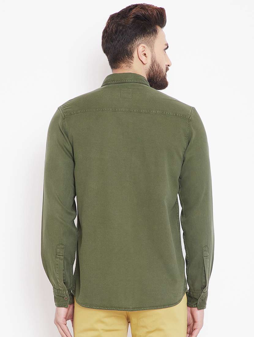 green solid casual shirt - 15916827 - Standard Image - 2