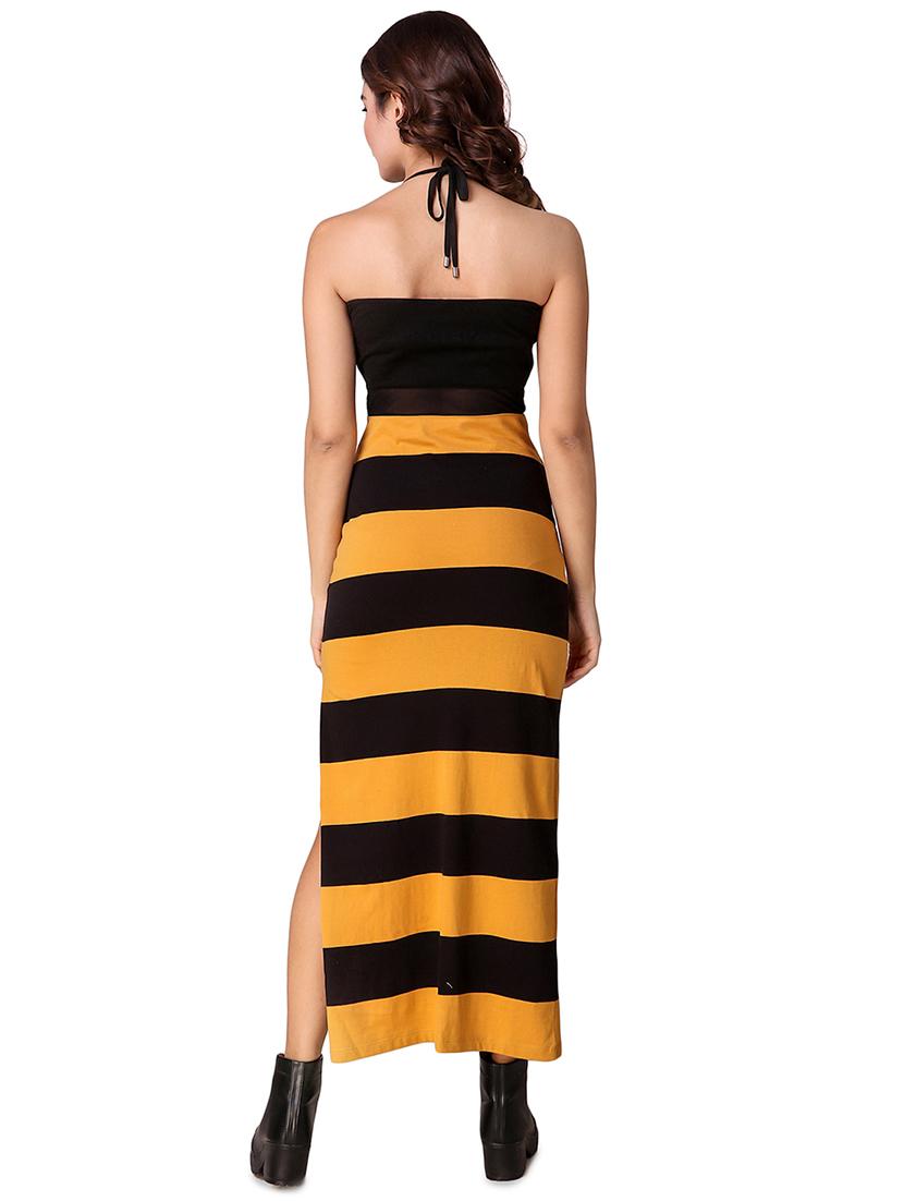 criss cross detail striped high slit dress - 15918910 - Standard Image - 2