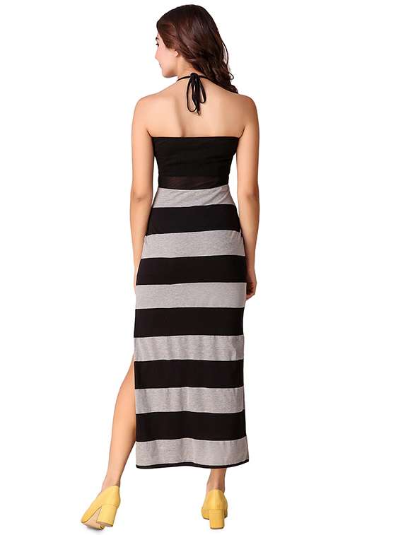 criss cross detail striped high slit dress - 15918911 -  Standard Image - 2